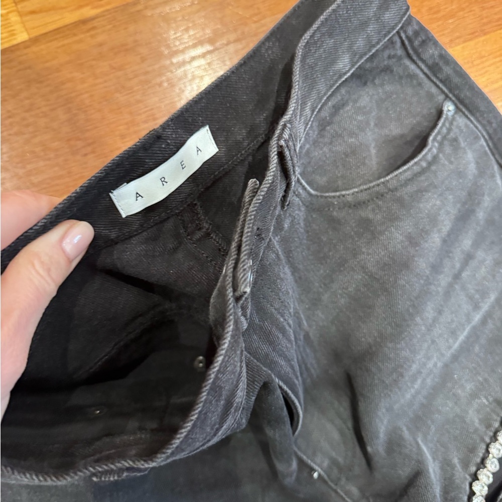 Black Wide-Leg Area Jeans with Stone Detailing - Picture 5 of 6